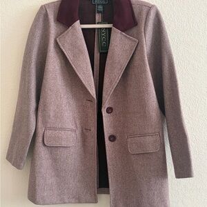NYC Women's Dusty Mauve Wool Pea Coat with Burgundy Collar